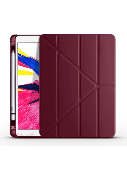 Apple iPad 9.nesil 10.2 Inç 2021 Uyumlu Üçgen Katlanabilir Kalemlikli Standlı Akıllı Kılıf indirimleri