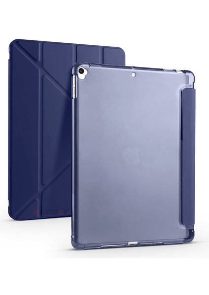 Apple iPad 7.nesil 10.2 Inç 2019 Uyumlu Üçgen Katlanabilir Kalemlikli Standlı Akıllı Kılıf