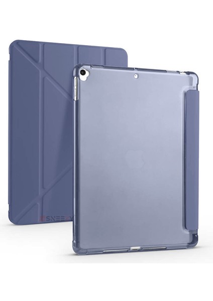 Apple iPad 8.nesil 10.2 Inç 2020 Uyumlu Üçgen Katlanabilir Kalemlikli Standlı Akıllı Kılıf