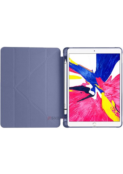 Apple iPad Pro 10.5 / Air 10.5 Inç Uyumlu Üçgen Katlanabilir Kalemlikli Standlı Akıllı Kılıf