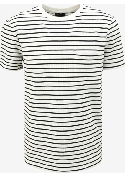 Bisiklet Yaka Çizgili Beyaz Erkek T-Shirt F4SM-TST 0259