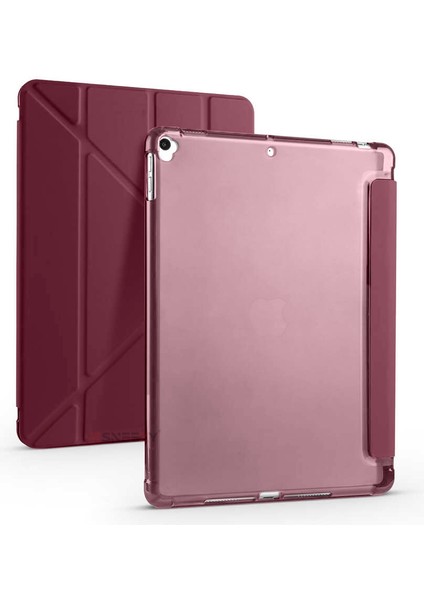 Apple iPad 7.nesil 10.2 Inç 2019 Uyumlu Üçgen Katlanabilir Kalemlikli Standlı Akıllı Kılıf