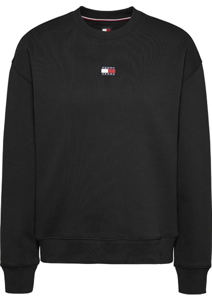 Bisiklet Yaka Düz Siyah Kadın Sweatshırt Tjw Bxy Badge Crew Ext