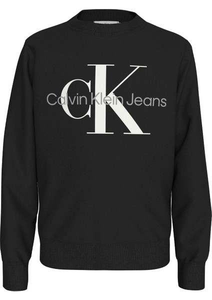 Calvin Klein Baskılı Erkek Çocuk Siyah Sweatshırt Ck Monogram Terry Cn