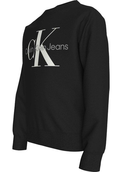 Calvin Klein Baskılı Erkek Çocuk Siyah Sweatshırt Ck Monogram Terry Cn