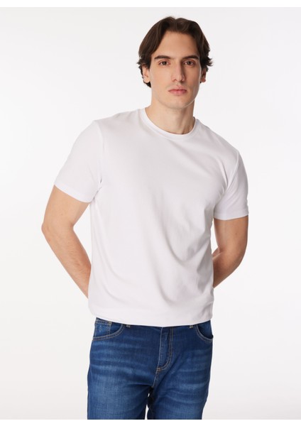 Bisiklet Yaka Beyaz Erkek T-Shirt 4C4800000012