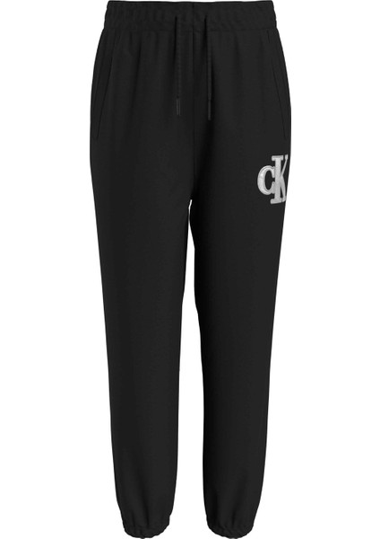 Lastikli Paça Siyah Kadın Eşofman Altı Metallıc Monogram Sweatpants