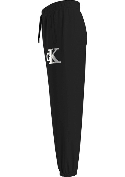 Lastikli Paça Siyah Kadın Eşofman Altı Metallıc Monogram Sweatpants