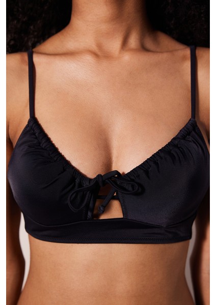 Front Opening Siyah Bikini Üstü