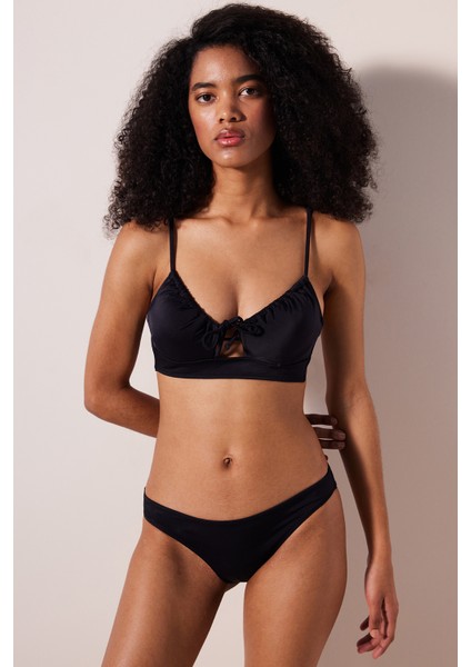 Front Opening Siyah Bikini Üstü