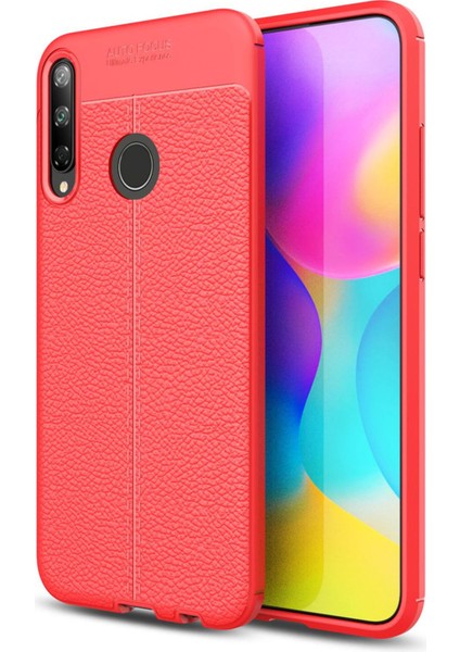 Huawei P40 Lite E Kılıf Focus Derili Silikon - Kırmızı 327107