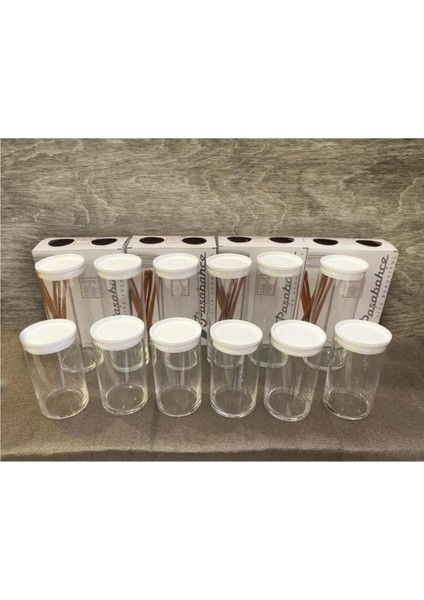 Breakfast Club Vakumlu Cam Kavanoz - Cam Erzak Saklama Kabı 12 Li 2 Boy (Beyaz)