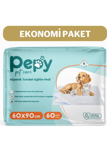 Pepy Pet Care Pepy 60X90 Hijyenik Tuvalet Eğitim Pedi 30'lu 2 Paket 60 adet