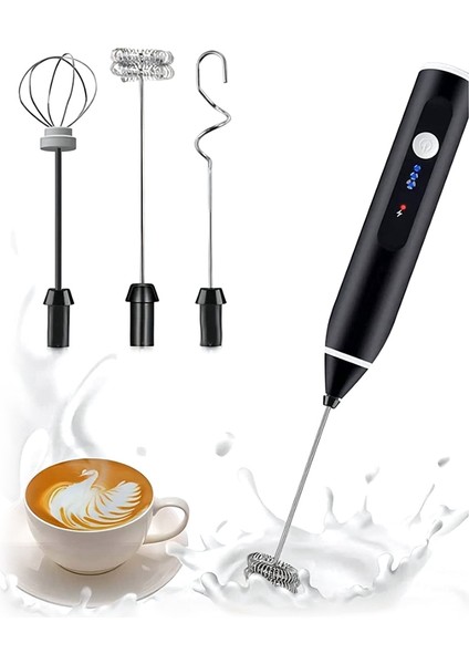 El Elektrikli Çırpma Yumurta Çırpıcı USB Şarj Edilebilir Kahve Blender Ev Süt Çalkalayıcı Mikser Köpürtücü Siyah (Yurt Dışından)
