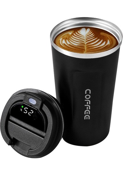 510ML Akıllı Kahve Şişesi LED Sıcaklık Göstergesi Termal Kupa Yalıtımlı Kahve Fincanı Siyah (Yurt Dışından)
