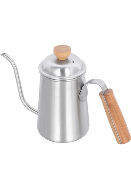 650ML Kalınlaşmış Paslanmaz Çelik Deve Boynu Bacalı Ahşap Saplı Kahve Su Isıtıcısı Ev Kamp Çaydanlık (Yurt Dışından)