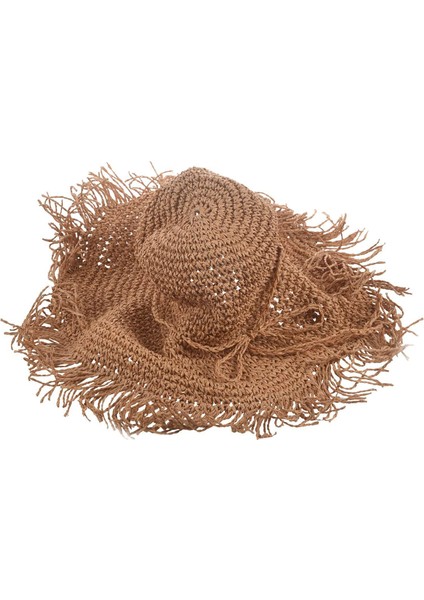 Saçaklı Hasır Şapka Yay Geniş Çim Kadın Yaz Şapka Plaj Siperliği Açık Tatil Plaj Güneş Şapkası Katlanır Açık Kahve (Yurt Dışından)