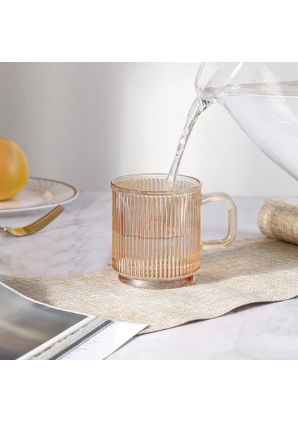 2 Adet Cam Kahve Kapaklı Fincan Cam Kahve Kupaları Nervürlü Kahve Bardakları Latte Cappuccino Çay Süt B Için Kulplu (Yurt Dışından)