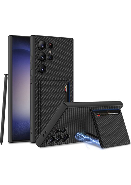 Samsung Galaxy S24 Ultra Kılıf Pu Deri Kamera Sürgülü Kartlıklı Kıpta Kapak
