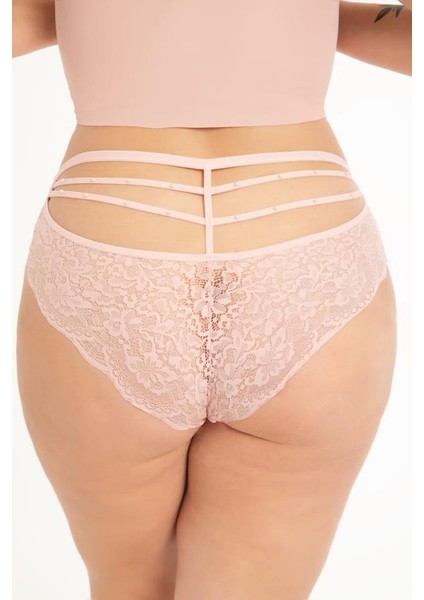 Transparan Tüllü Dantel ve Taş Detaylı Büyük Beden Kadın Bikini Külot 5'li Paket fiyatları