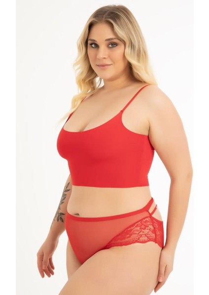 Transparan Tüllü Dantel ve Taş Detaylı Büyük Beden Kadın Bikini Külot 5'li Paket modelleri