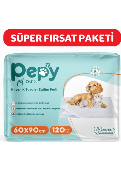 Pepy Pet Care Pepy 60X90 Hijyenik Tuvalet Eğitim Pedi 30'lu 4 PAKET 120 ADET