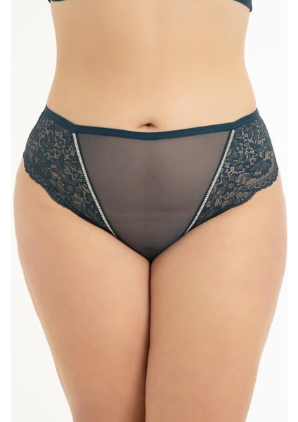 Transparan Tüllü Dantel Detaylı Büyük Beden Kadın Bikini Külot 5'li Paket