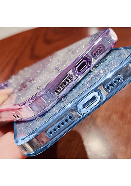 Iphone 15 Pro Shockproof Parıltı Parıltısı Rhinestone Çiçek Gradyan Kapağı Tpu Telefon Vaka Mavisi Telefon Kılıfı (Yurt Dışından)