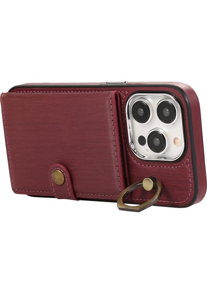 Iphone 15 Pro Kasa Fırçalanmış Pu Deri+Tpu Ring Kickstand Wine Red ile Telefon Kılıfı (Yurt Dışından) fiyatları