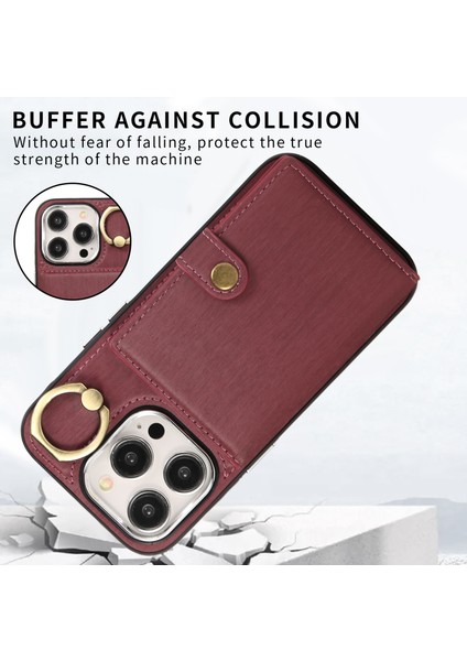 Iphone 15 Pro Kasa Fırçalanmış Pu Deri+Tpu Ring Kickstand Wine Red ile Telefon Kılıfı (Yurt Dışından) fırsatları