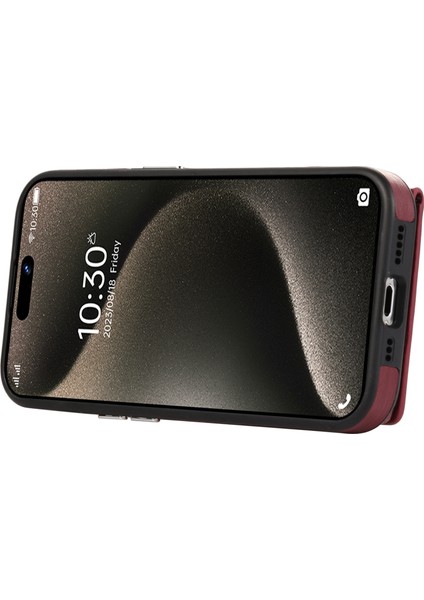 Iphone 15 Pro Kasa Fırçalanmış Pu Deri+Tpu Ring Kickstand Wine Red ile Telefon Kılıfı (Yurt Dışından) indirimleri