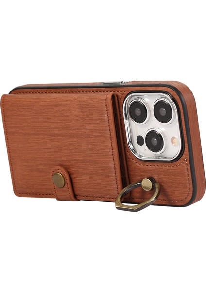 Iphone 15 Pro Kasa Fırçalanmış Pu Deri+Tpu Ring Kickstand Brown Telefon Kılıfı (Yurt Dışından) fiyatları