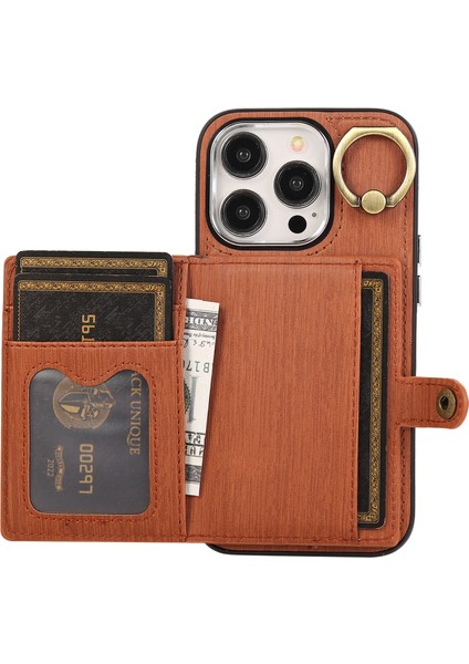 Iphone 15 Pro Kasa Fırçalanmış Pu Deri+Tpu Ring Kickstand Brown Telefon Kılıfı (Yurt Dışından) modelleri