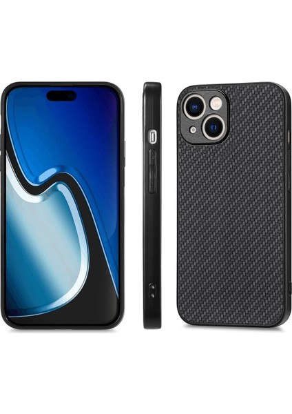 Iphone 15 Plus Telefon Kasası Karbon Fiber Deri+Pc Kapağı Yüksek Alüminyum Silicon Cam Film Black Telefon Kılıfı (Yurt Dışından) fırsatları