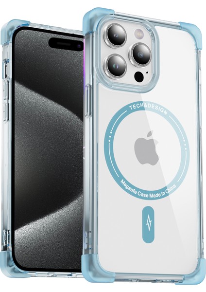 (Büyük Arka Lens Deliği) ile Uyumlu iPhone 15 Pro Için Ysm Takviyeli Köşeler Serisi Transparent Mavi Telefon Kılıfı (Yurt Dışından)