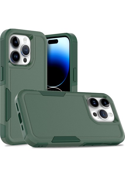Iphone 15 Pro Cratch Anti Clatch Pc+Tpu Şok Geçirmez Geri Dark Yeşil Telefon Kılıfı (Yurt Dışından)