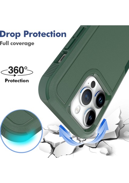 Iphone 15 Pro Cratch Anti Clatch Pc+Tpu Şok Geçirmez Geri Dark Yeşil Telefon Kılıfı (Yurt Dışından)