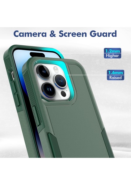 Iphone 15 Pro Cratch Anti Clatch Pc+Tpu Şok Geçirmez Geri Dark Yeşil Telefon Kılıfı (Yurt Dışından)