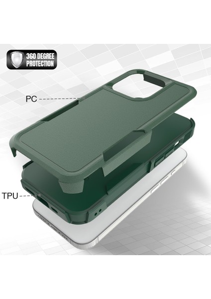 Iphone 15 Pro Cratch Anti Clatch Pc+Tpu Şok Geçirmez Geri Dark Yeşil Telefon Kılıfı (Yurt Dışından)