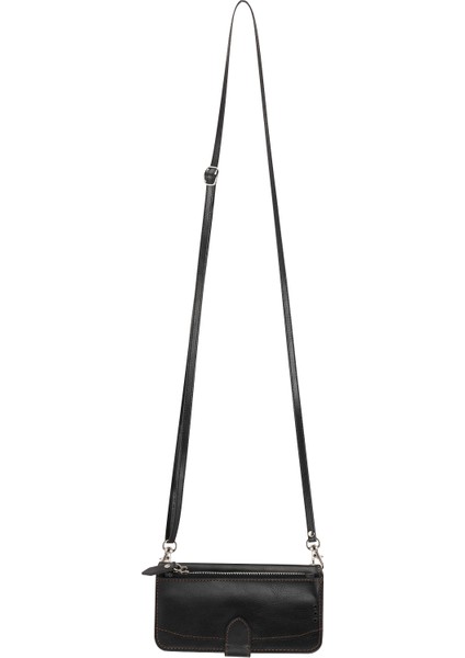 Iphone 15 Plus Deri Için Uzun ve Kısa Kayış Black ile Zipper Cep Telefonu Stand Kapağı Telefon Kılıfı (Yurt Dışından)