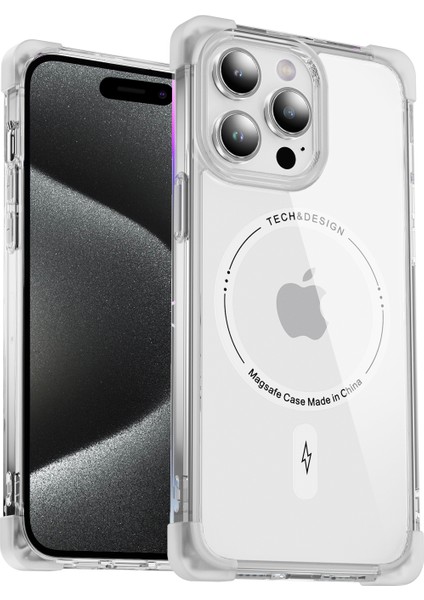 (Büyük Arka Lens Deliği) ile Uyumlu iPhone 15 Pro Için Ysm Takviyeli Köşeler Serisi Transparent Beyaz Telefon Kılıfı (Yurt Dışından)