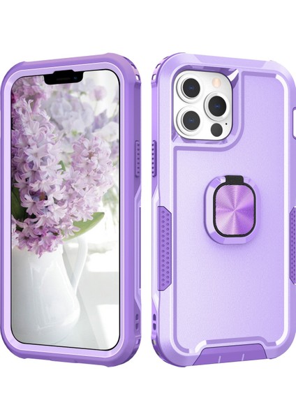 Iphone 15 Plus Rotary Ring Kickstand Pc+Silikon Damla Geçirmez Cep Telefonu Mor Telefon Kılıfı (Yurt Dışından)
