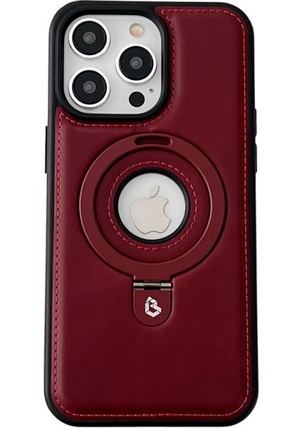 Iphone 15 Pro Max Vaka Yüzüğü Kickstand Pu Deri Kaplamalı Tpu Manyetik Telefon Kırmızı Telefon Kılıfı (Yurt Dışından)