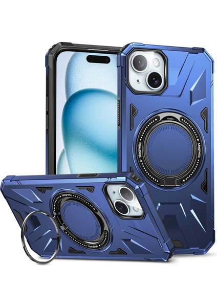 Iphone 15 Plus Cep Telefonu Şok Emici Tpu+Pc Kickstand Cover Navy Telefon Kılıfı (Yurt Dışından)