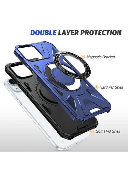 Iphone 15 Plus Cep Telefonu Şok Emici Tpu+Pc Kickstand Cover Navy Telefon Kılıfı (Yurt Dışından) fırsatları