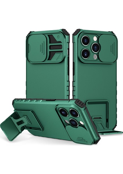 Kickstand Blackish ile Iphone 15 Pro Pc+Tpu Kapağı Şok Geçirmez Telefon Kabuğu Için Kayma Kamera Kapağı Telefon Kasası Telefon Kılıfı (Yurt Dışından)
