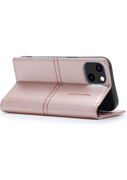 Iphone 15 Plus Pu Deri Deri Cezetle Telefon Manyetik Kapanma Stand Gold Telefon Kılıfı (Yurt Dışından) fırsatları