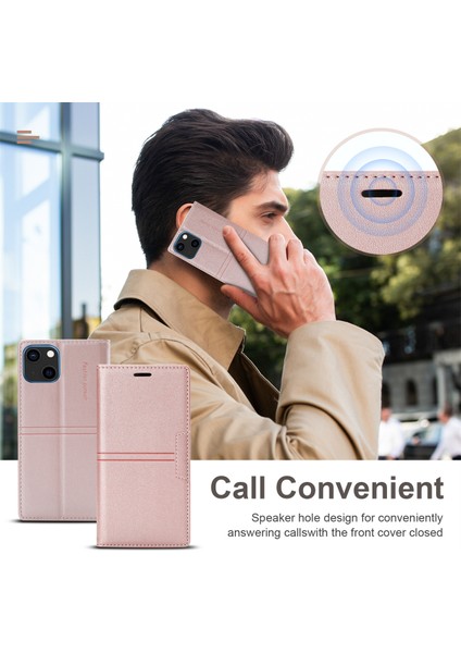 Iphone 15 Plus Pu Deri Deri Cezetle Telefon Manyetik Kapanma Stand Gold Telefon Kılıfı (Yurt Dışından) indirimleri