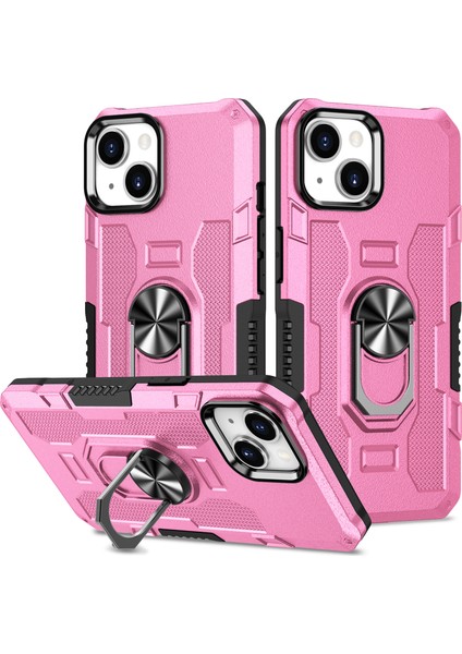 Iphone 15 Plus Şok Geçirmez Telefon Kasası Ring Kickstand Pc+Tpu Geri Pembe Telefon Kılıfı (Yurt Dışından)