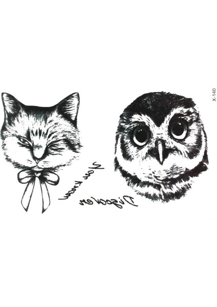 Baykuş ve Kedi Geçici Dövme